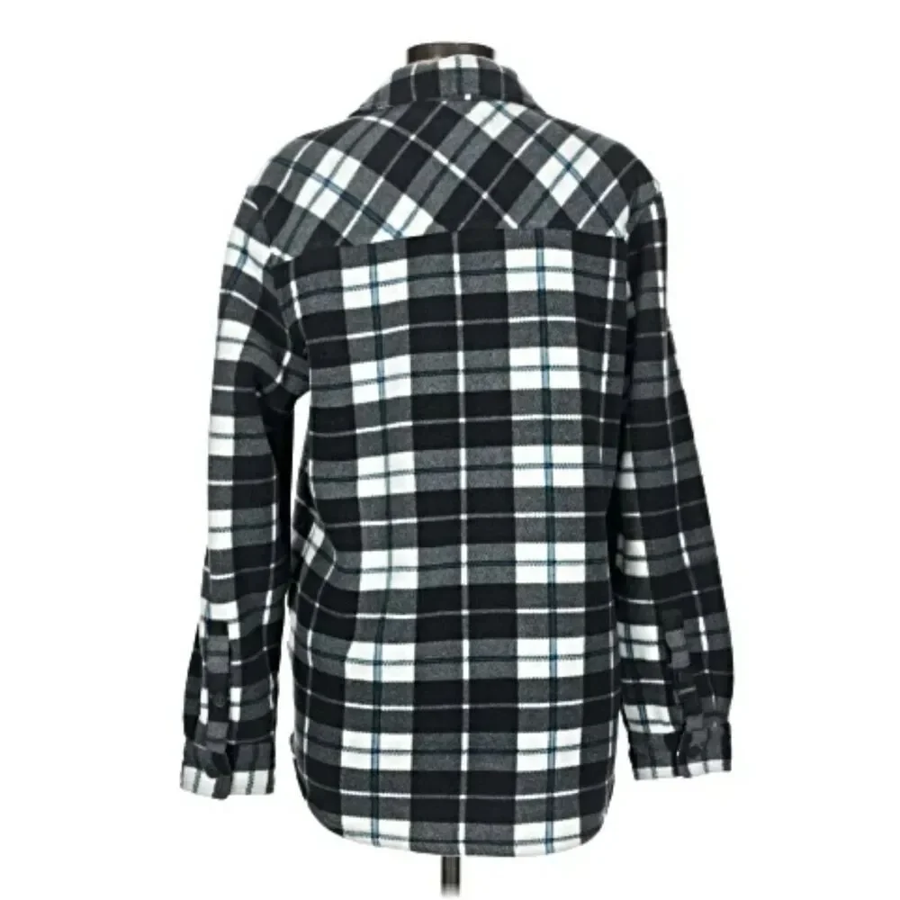 Freedom Foundry Men’s Fleece Lined Flannel Plaid Shirt Jacket Gray Blk S/P